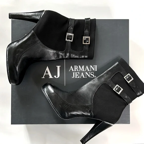 Armani Jeans Black Heeled Boots - Picture 11 of 12